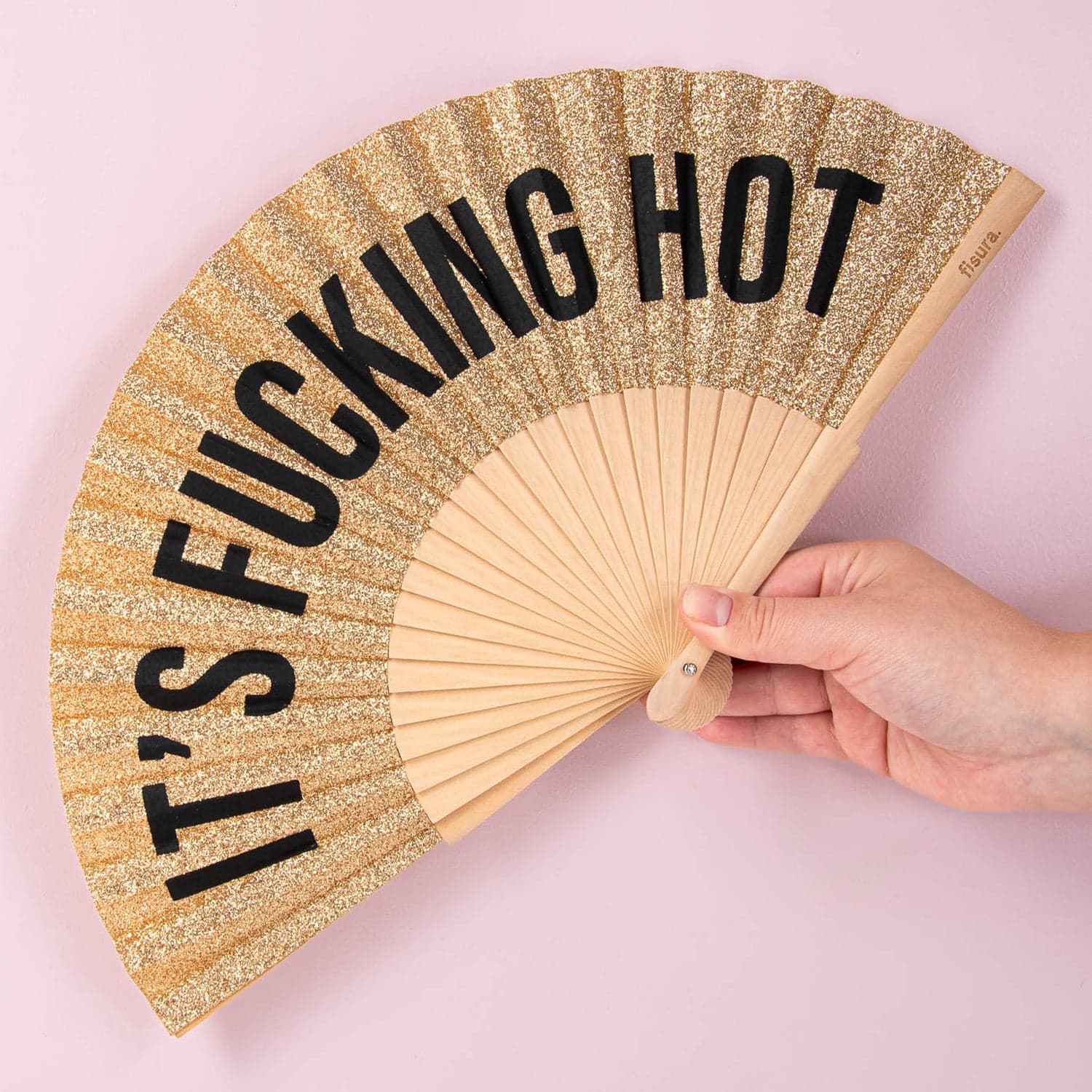 Holzfächer It’s Fucking Hot – Goldene Glitzer