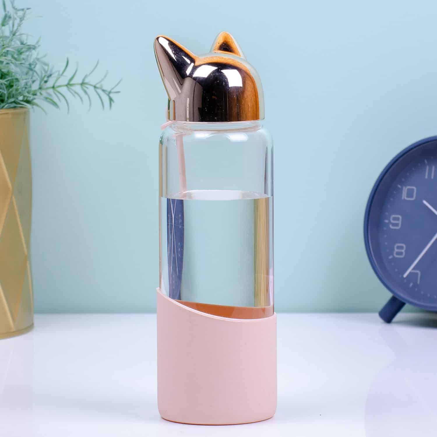 Katzenwasserflasche – Rosa/Gold