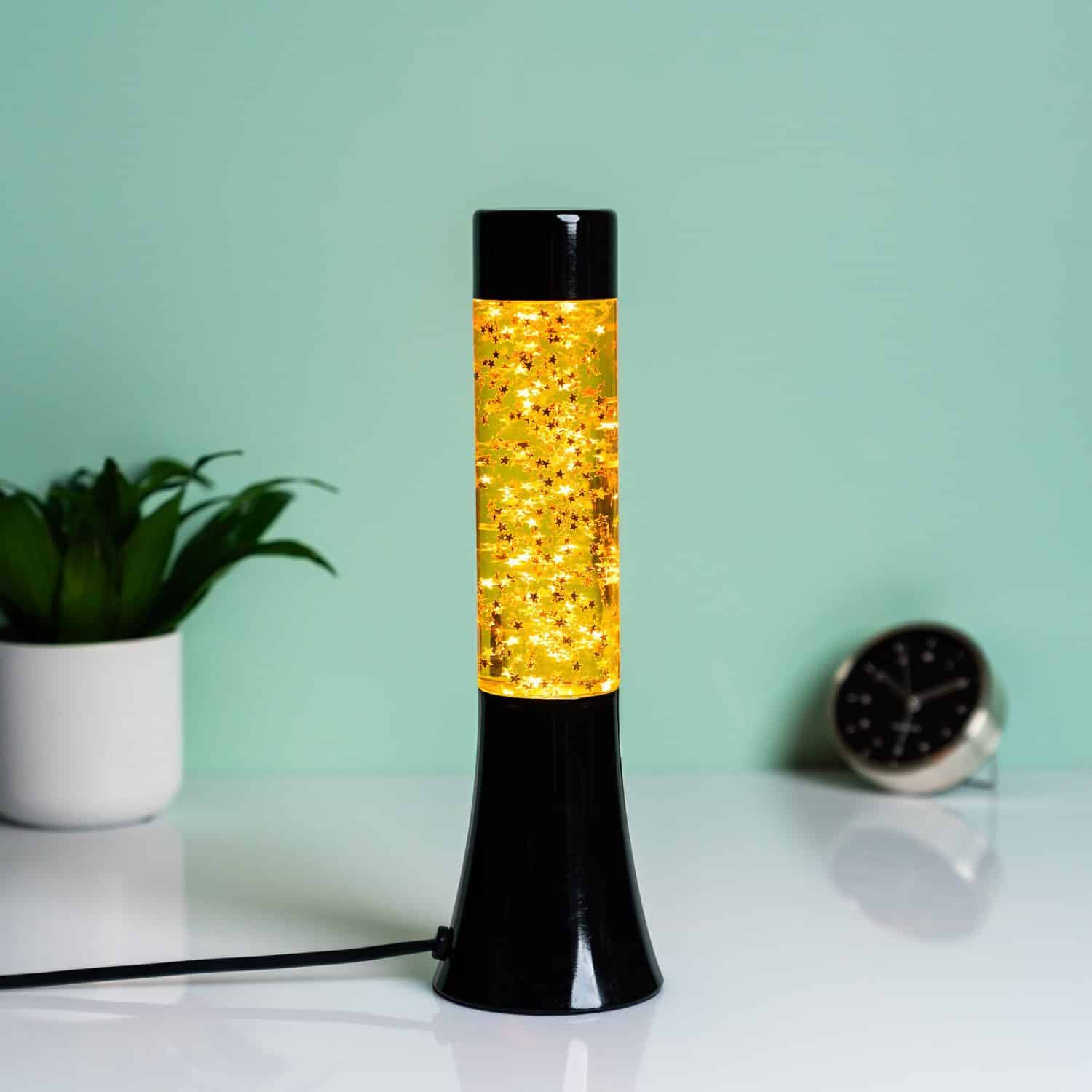 Mini Lavalampe mit Glitzer – Schwarz/Gold