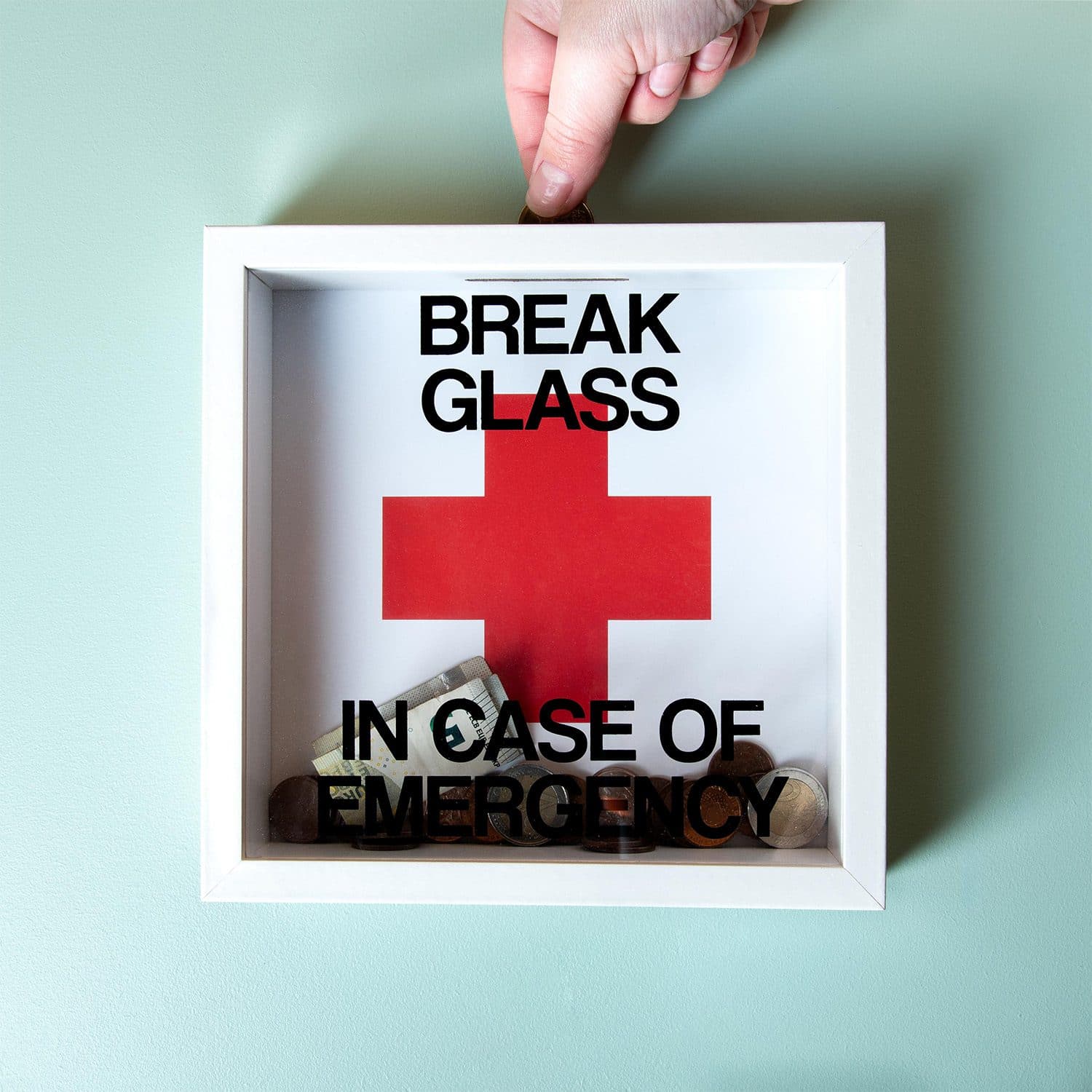 Holz-Sparschwein – In Case of Emergency