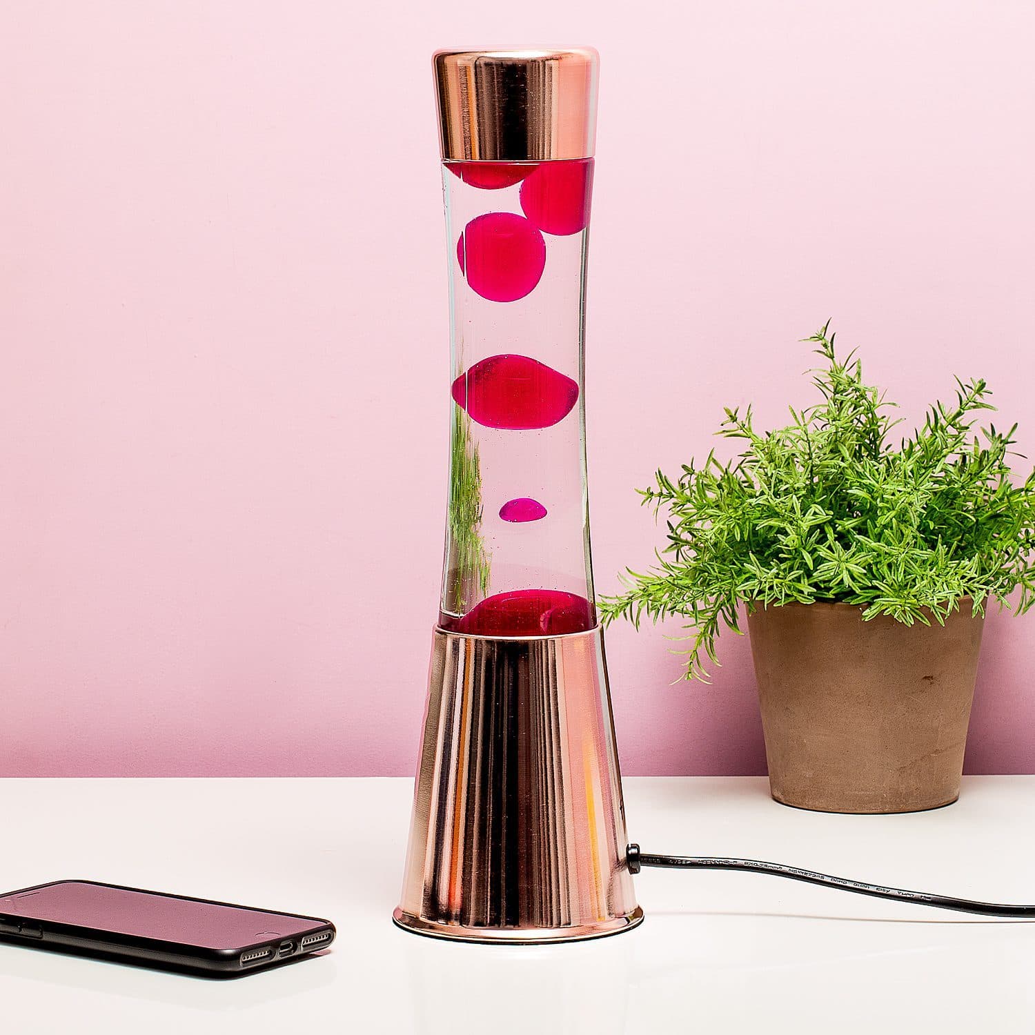 Lavalampe Kupfer mit rosa Lava