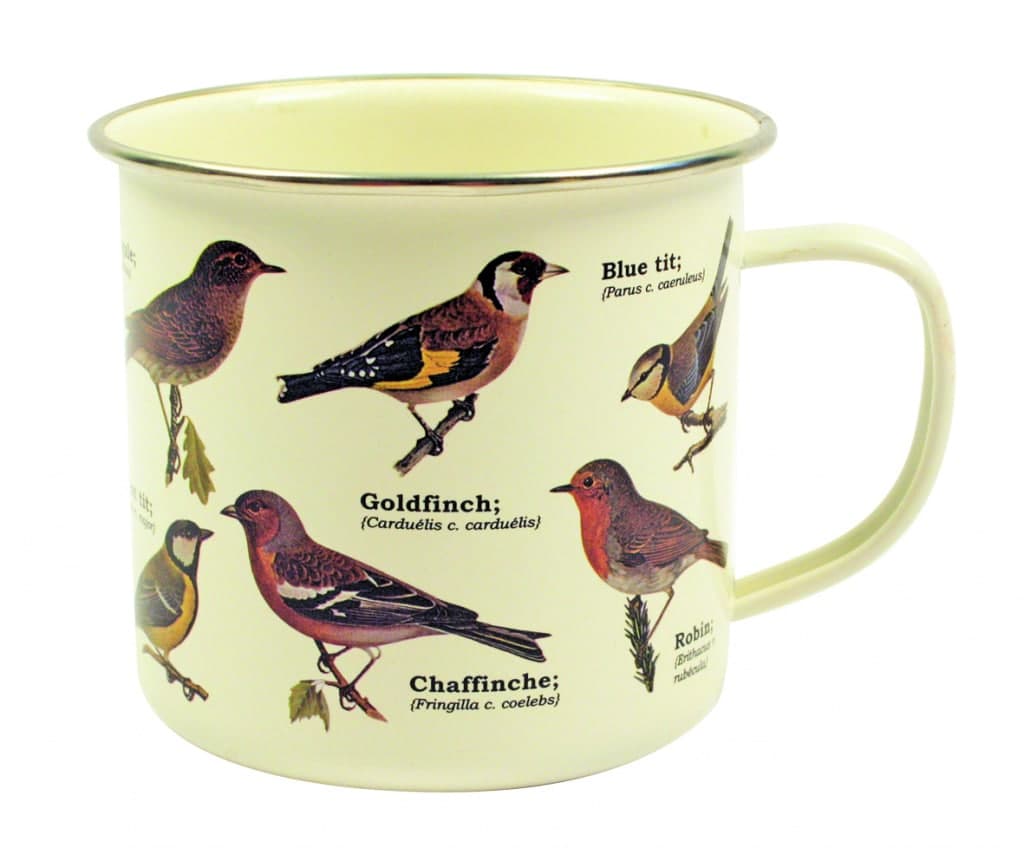 Emaille-Tasse mit Vögeln