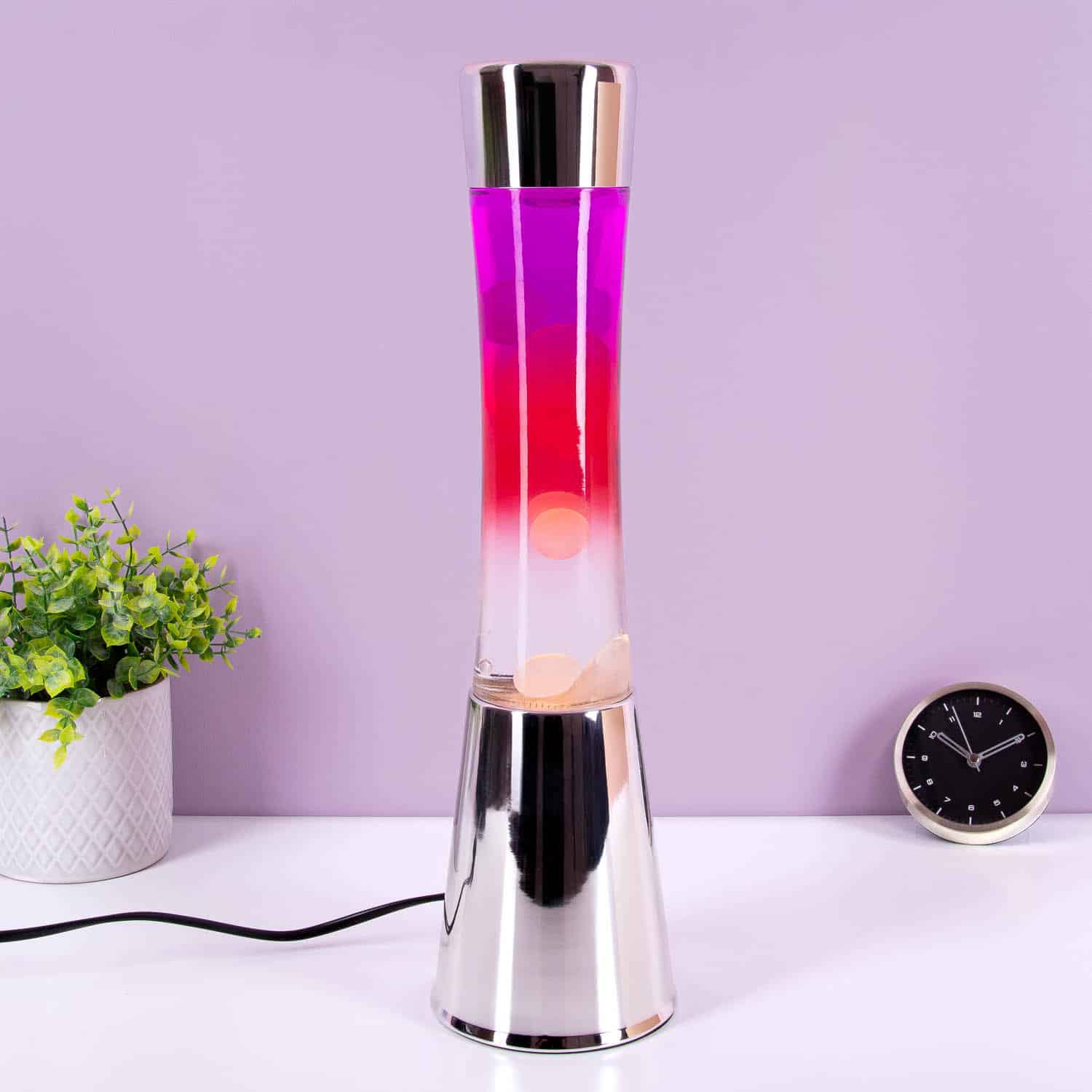 Lavalampe Chrom mit farbigem Glas