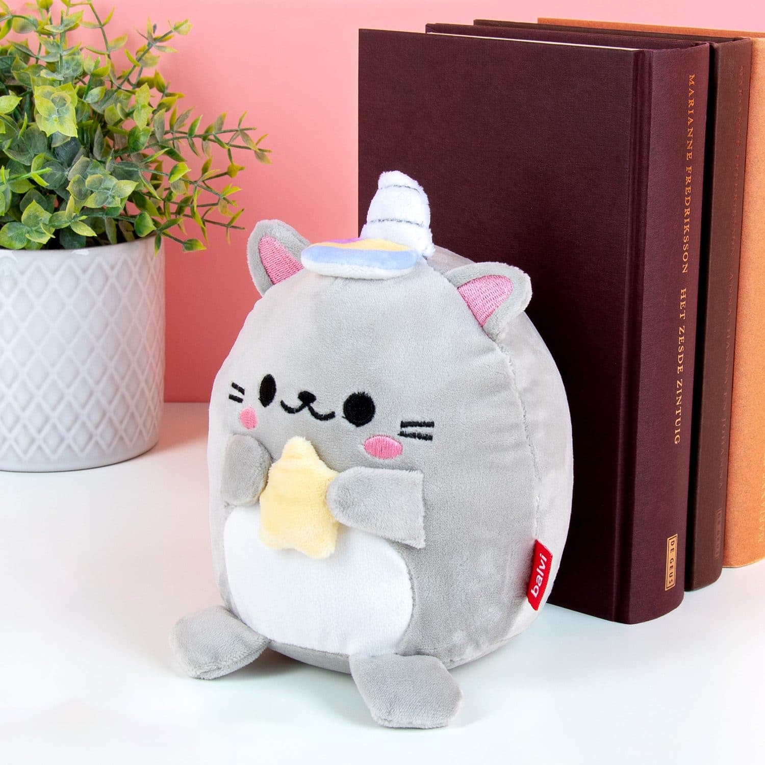 Kawaii Katzen-Buchstütze – Grau/Stern