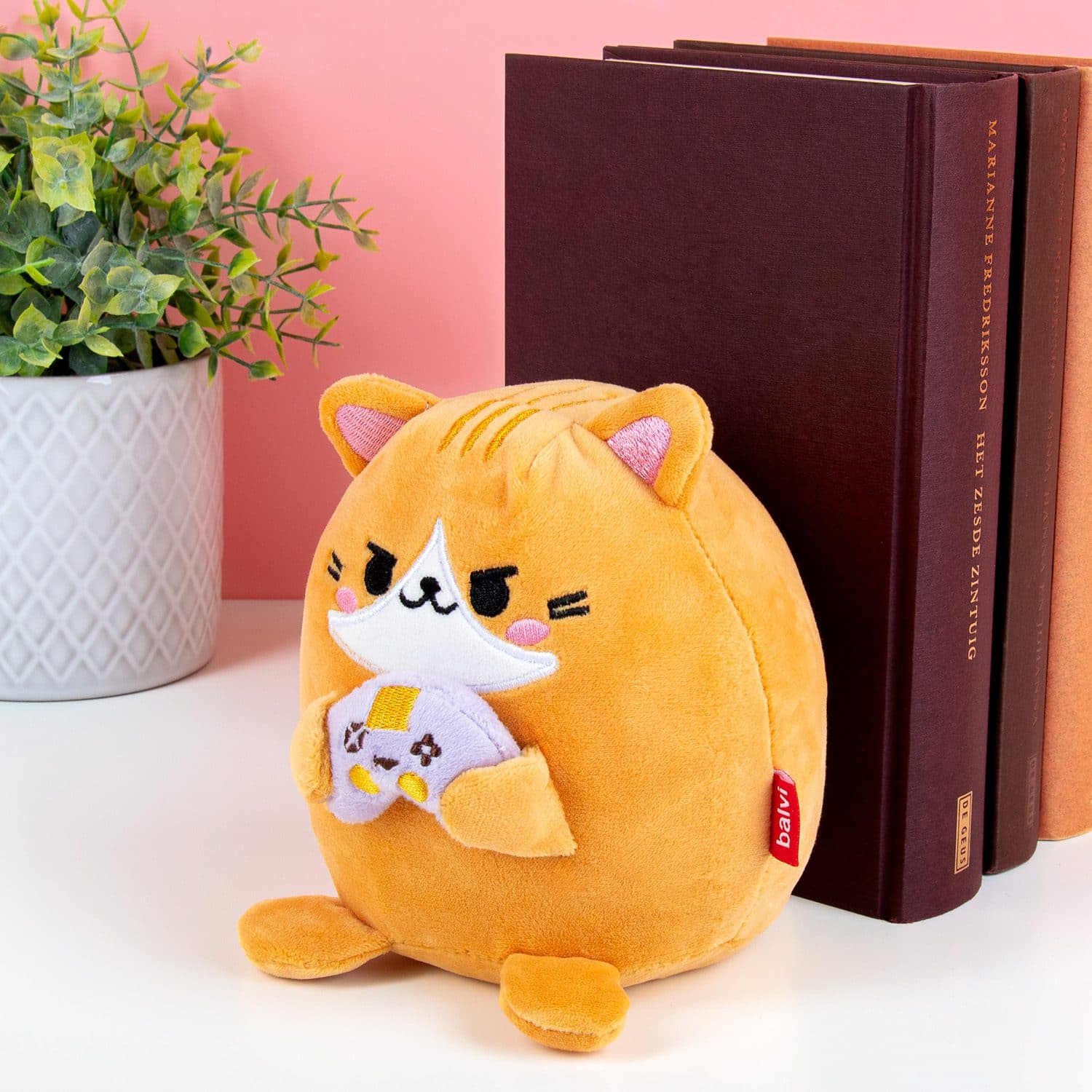 Kawaii Katzen-Buchstütze – Orange/Spielkonsole