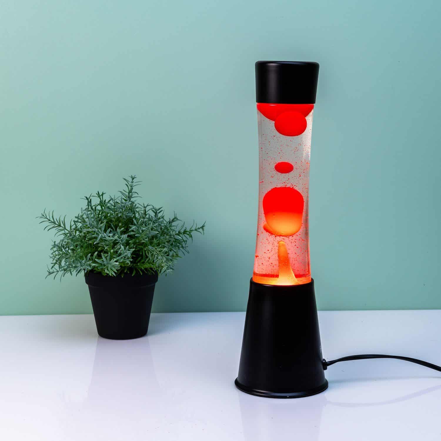 Lavalampe schwarz mit roter Lava