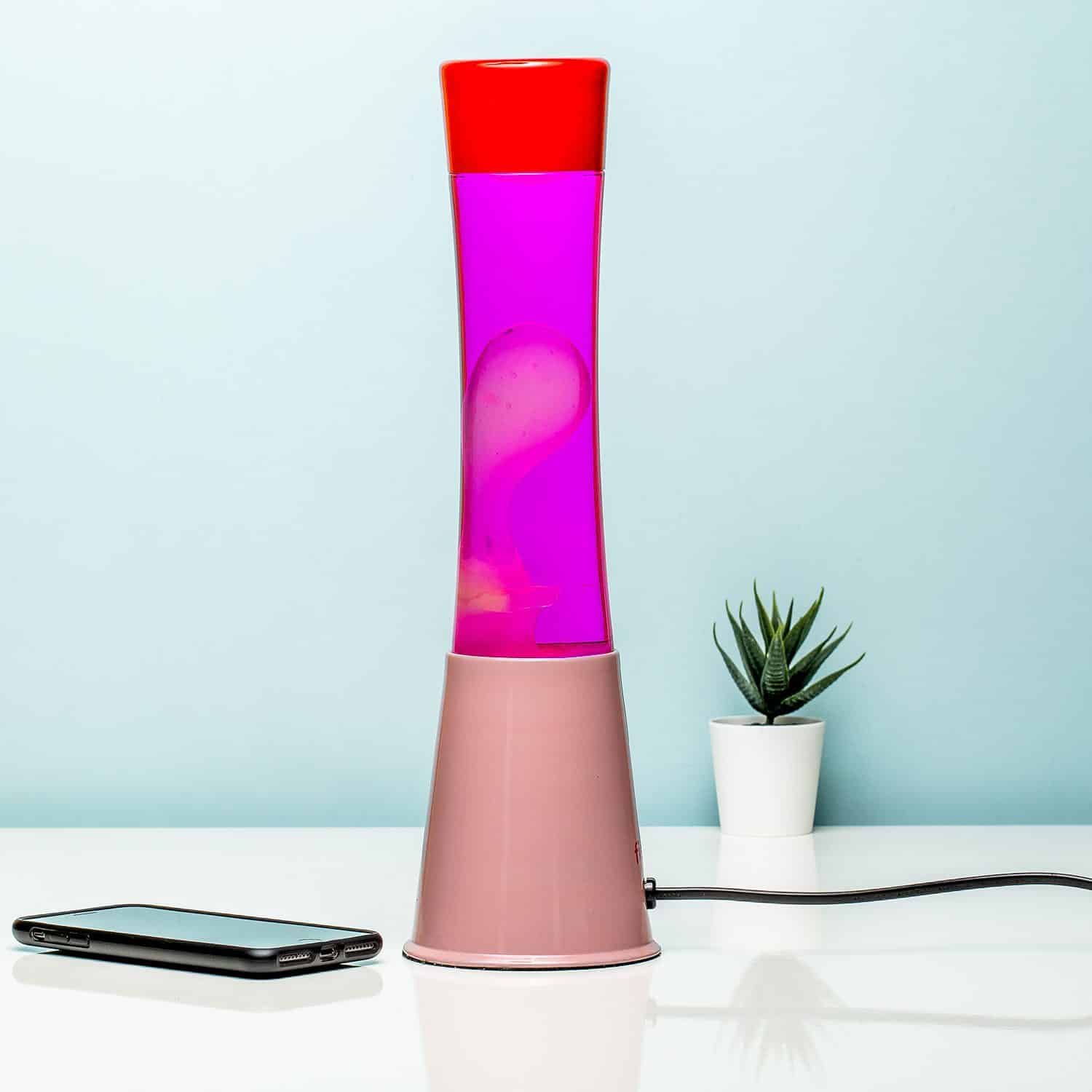 Lavalampe Rosa mit rosa Flüssigkeit und weißer Lava