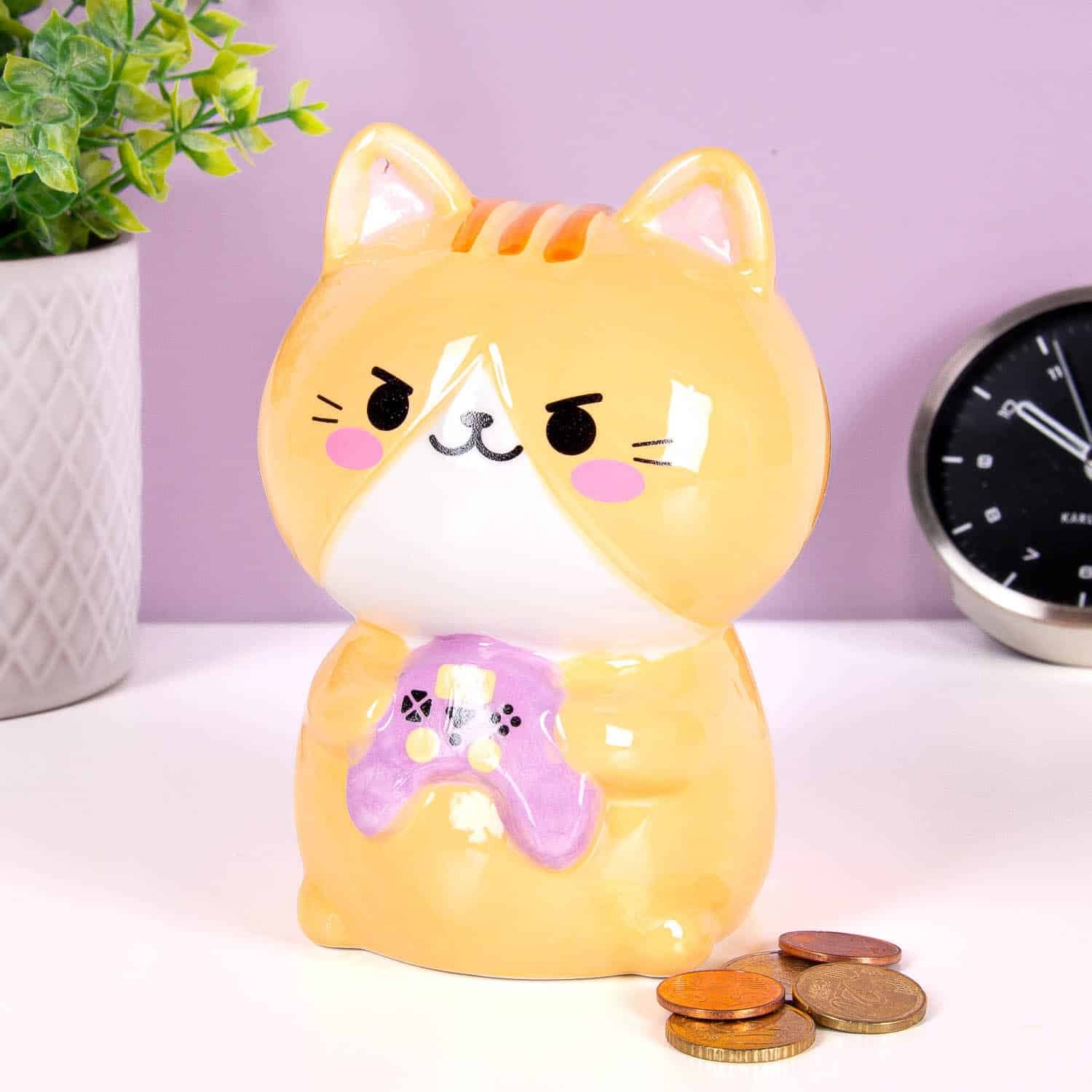 Kawaii Katzen-Spardose – Orange/Spielkonsole