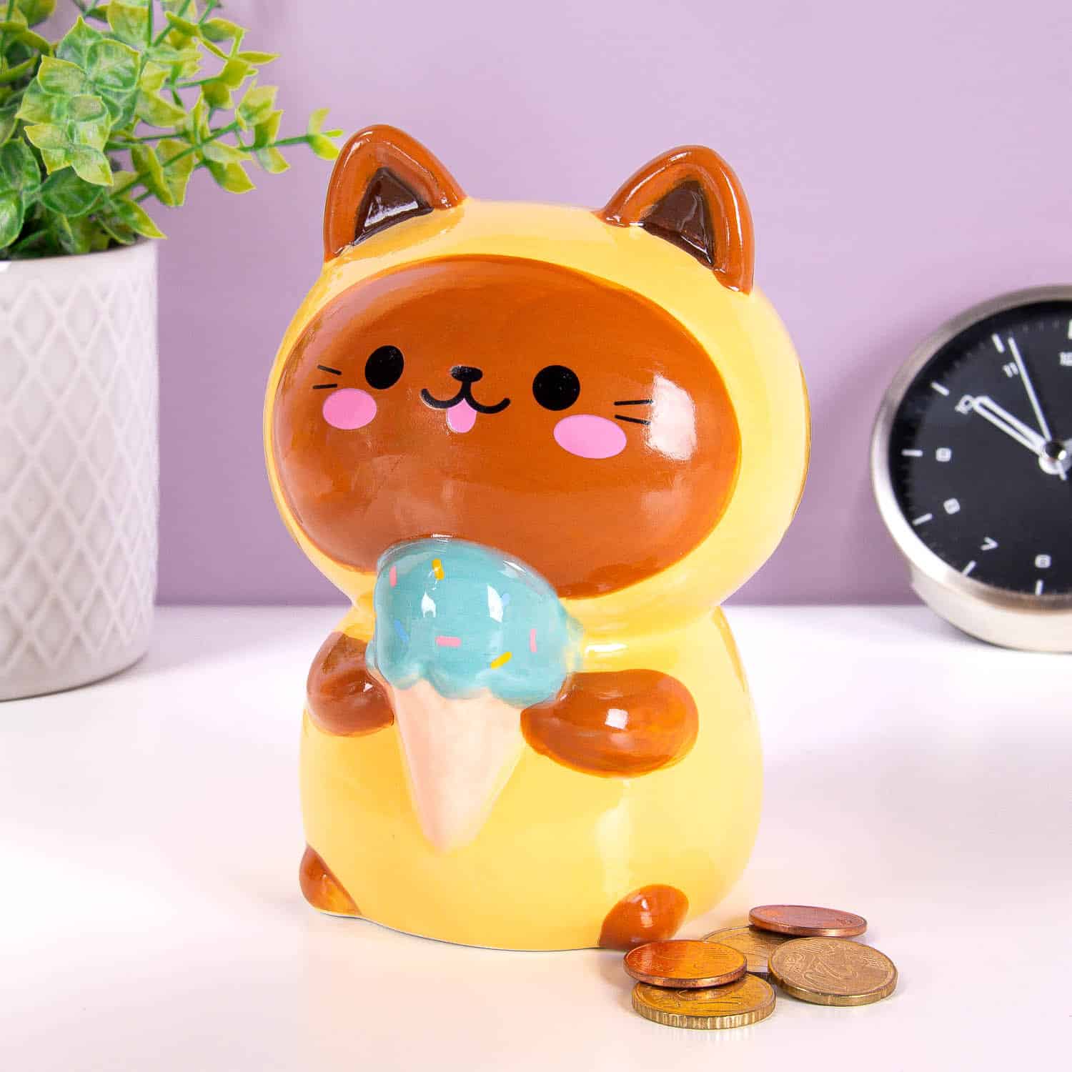 Kawaii Katzen-Spardose – Gelb/Eis