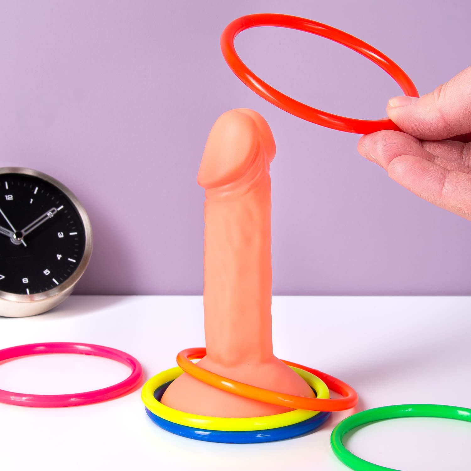 Ring toss game, Penis, with 6 rings, approx. 15 cm, on blistercard