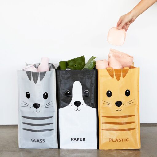 Recycling-Taschen mit Katze (3er-Set)