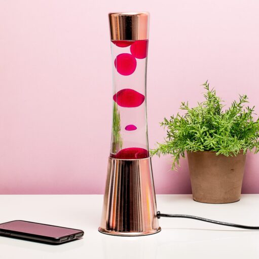 Lavalampe Kupfer mit rosa Lava