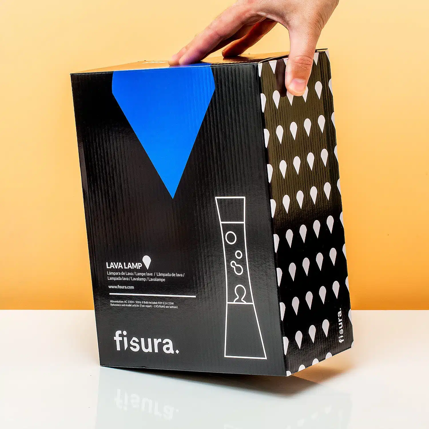 Lavalampe schwarz mit weißer Lava