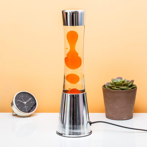 Lavalampe Silber mit orangefarbener Lava