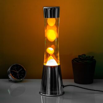 Lavalampe Silber mit orangefarbener Lava