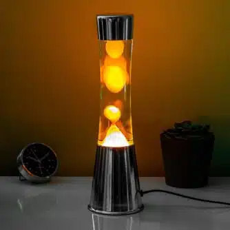 Lavalampe Silber mit orangefarbener Lava