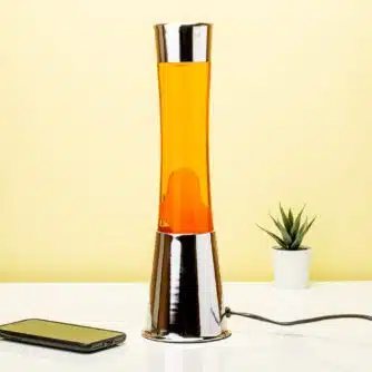 Lavalampe Silber mit Orange Flüssigkeit und Oranger Lava