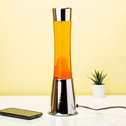 Lavalampe Silber mit Orange Flüssigkeit und Oranger Lava