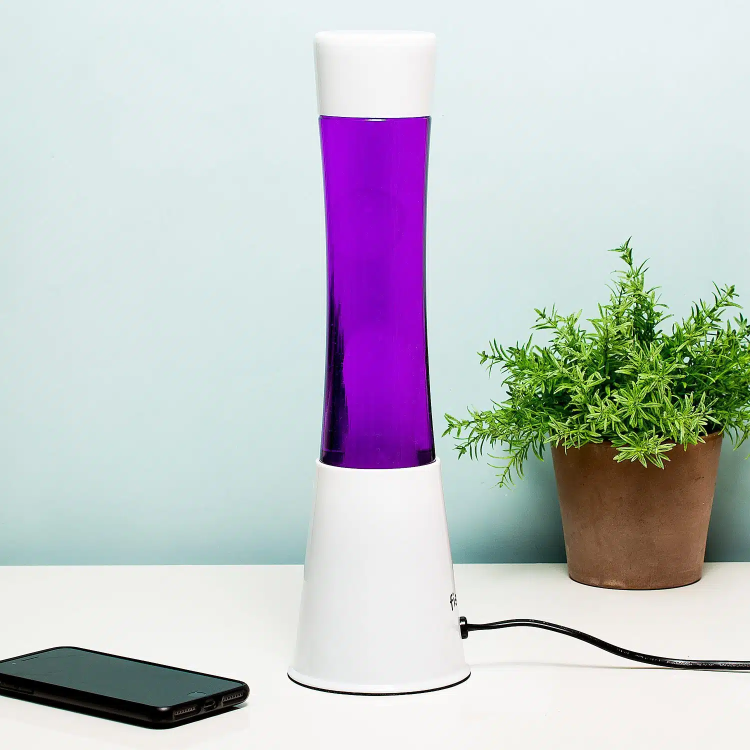 Lavalampe Weiß mit Lila Flüssigkeit und Weißer Lava