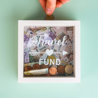 Holz-Sparschwein - TRAVEL FUND