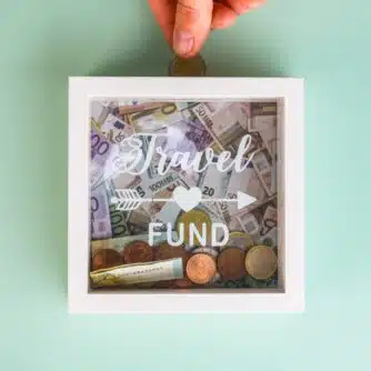 Holz-Sparschwein - TRAVEL FUND