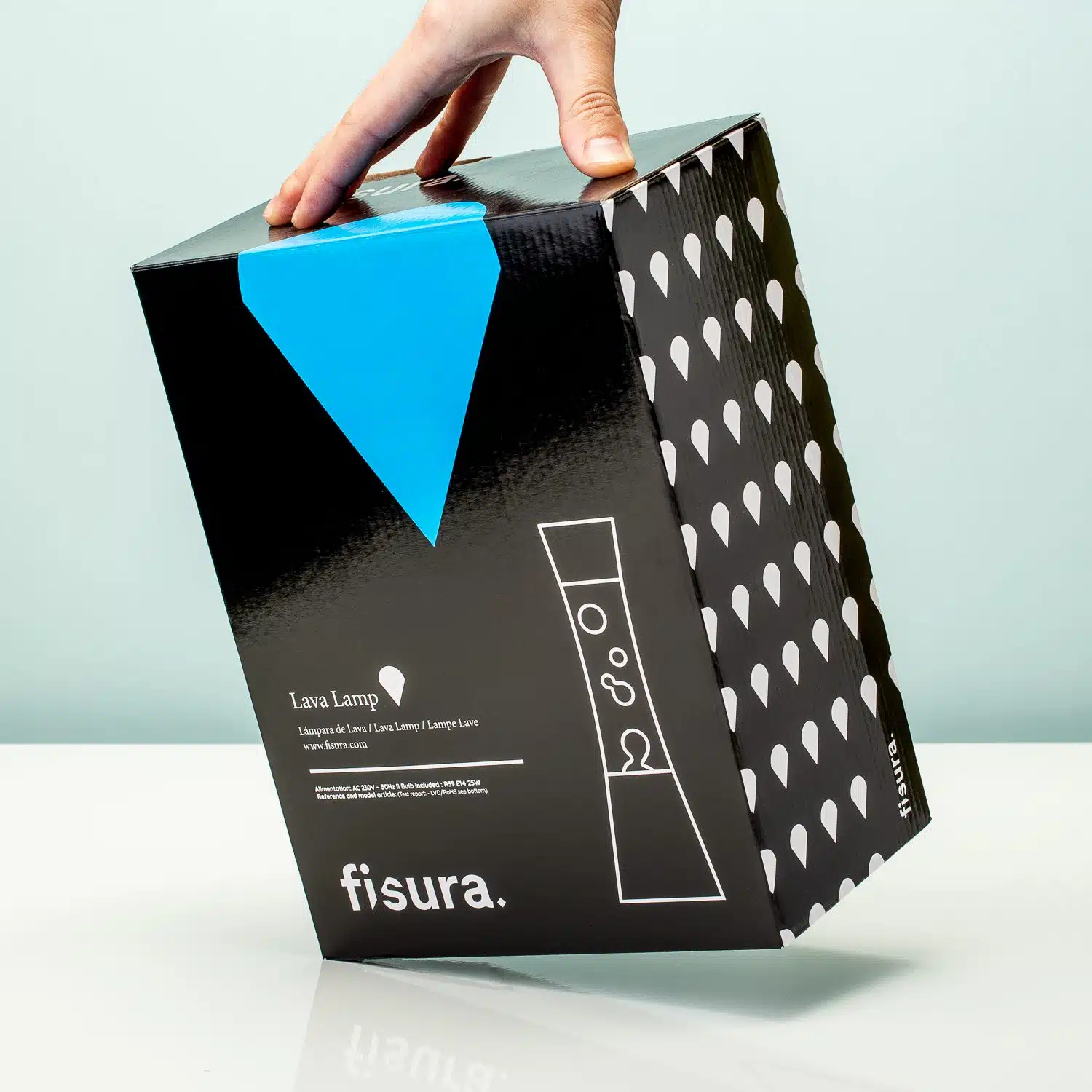 Lavalampe weiß mit blauer Flüssigkeit und mintgrüner Lava