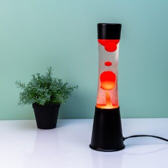 Lavalampe schwarz mit roter Lava