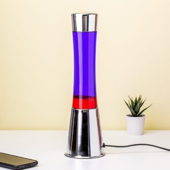 Lavalampe Silber mit lila Flüssigkeit und roter Lava