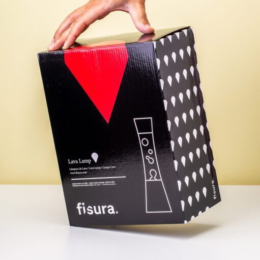 Lavalampe Silber mit lila Flüssigkeit und roter Lava