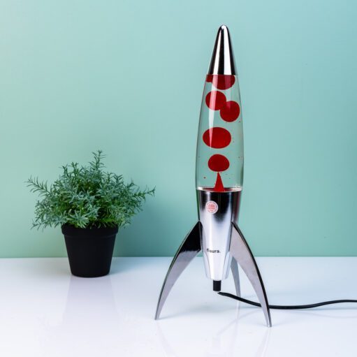 Rocket-Lavalampe Silber mit roter Lava