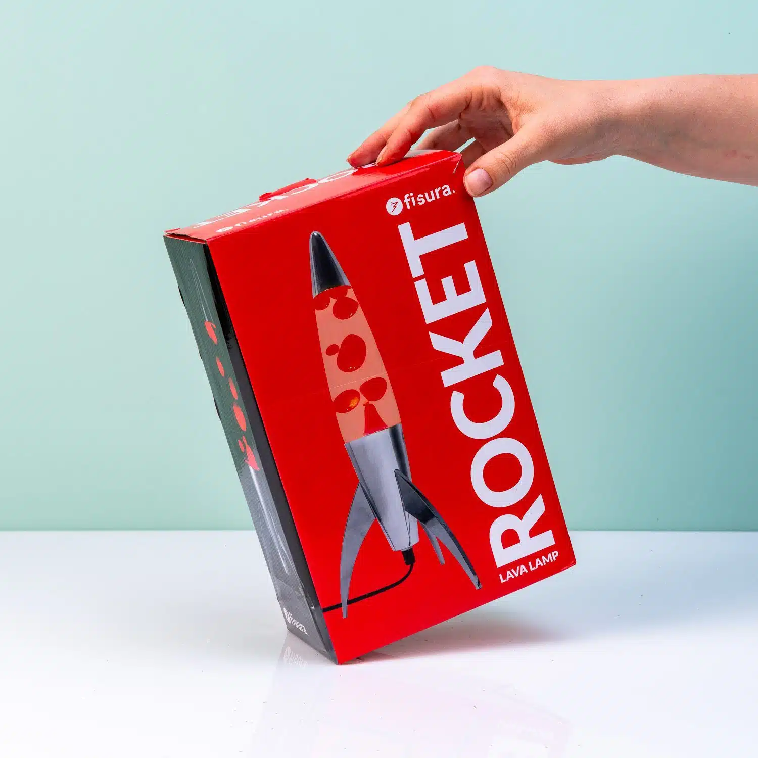 Rocket-Lavalampe Silber mit roter Lava