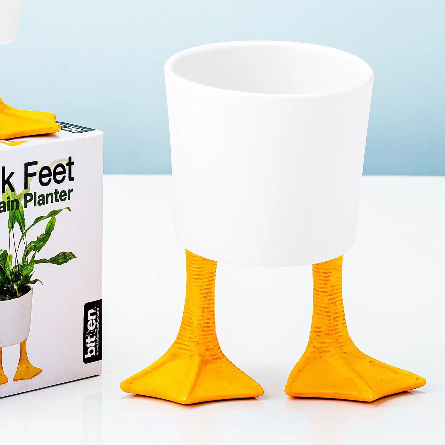 Blumentopf mit Entenfüßen