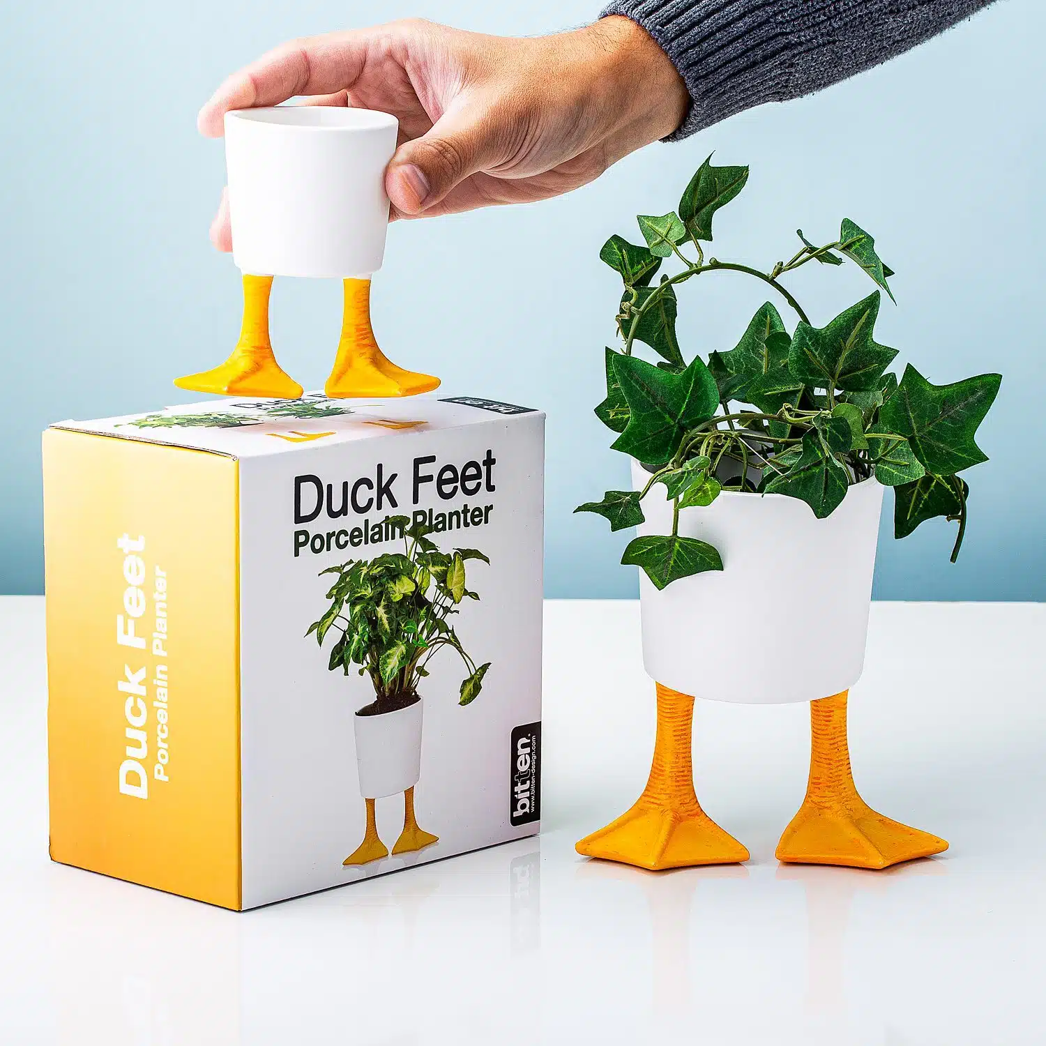 Blumentopf mit Entenfüßen