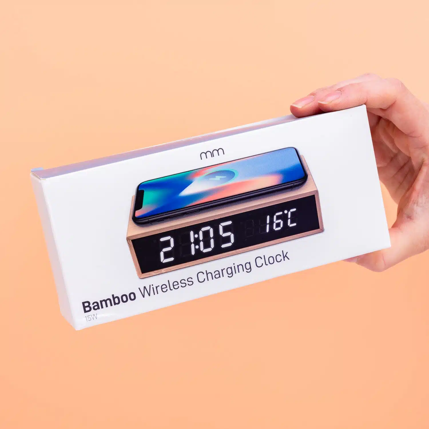 Bamboe Wecker mit kabellosem Ladegerät