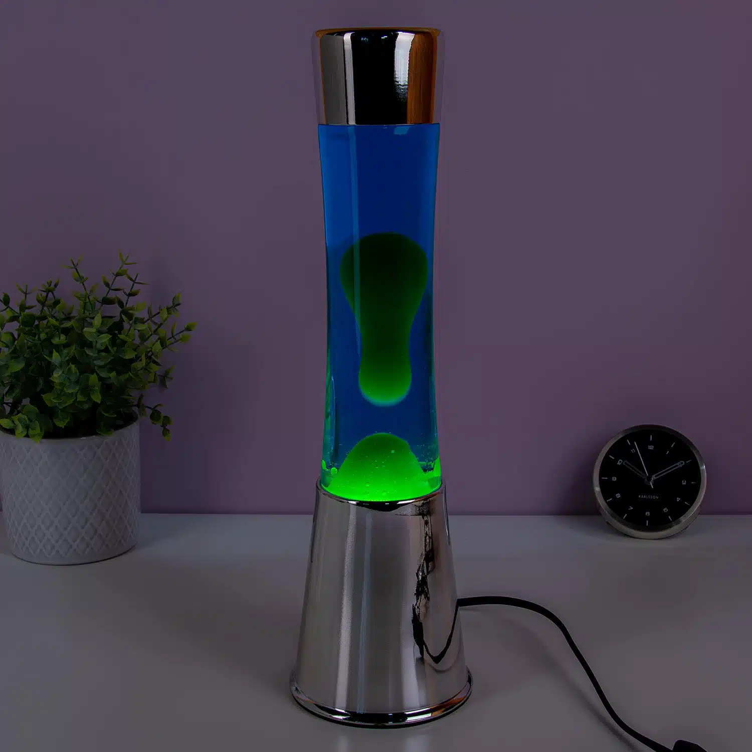 Lavalampe Silber mit grüner Lava