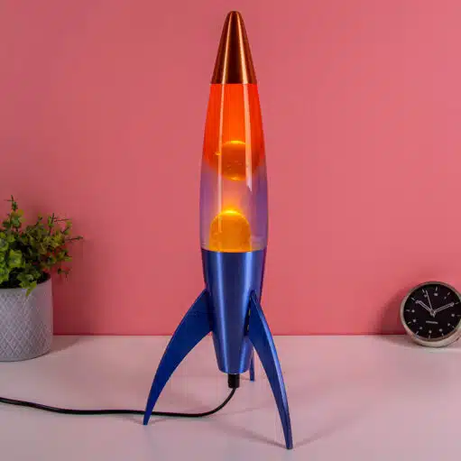 Raketen-Lavalampe mit gelb-blauem Farbverlauf