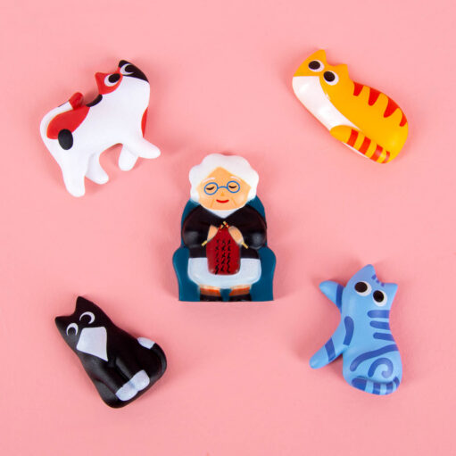 Katzenfrau-Magnete (Set mit 5 Stück)