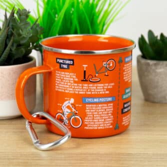 Emaille-Tasse mit Fahrrad-Tipps