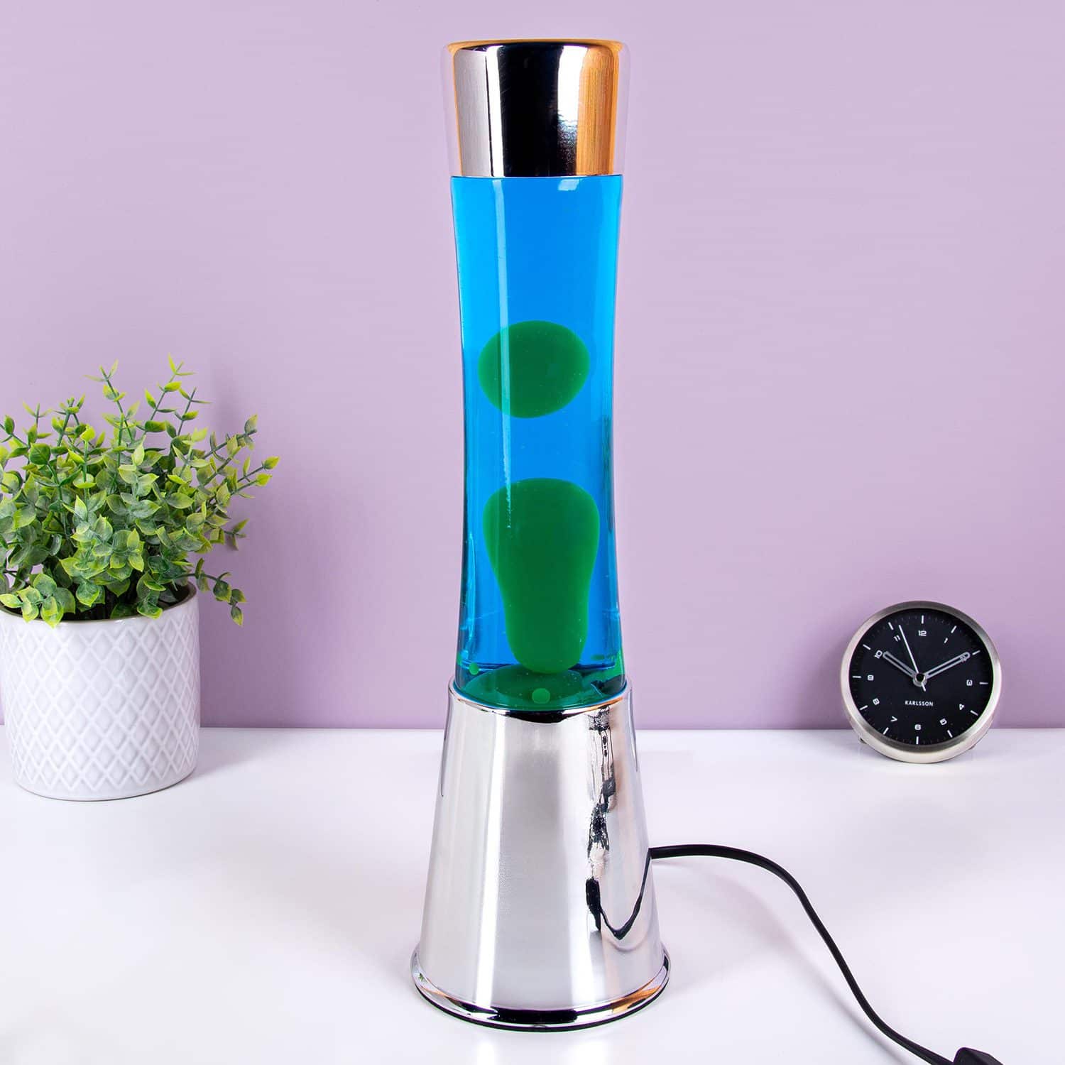 Lavalampe Silber mit grüner Lava