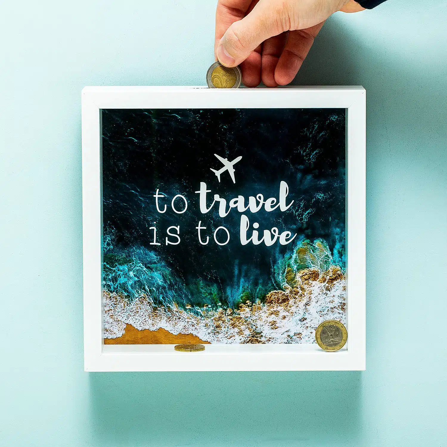 Holz-Sparschwein - TO TRAVEL IS TO LIVE