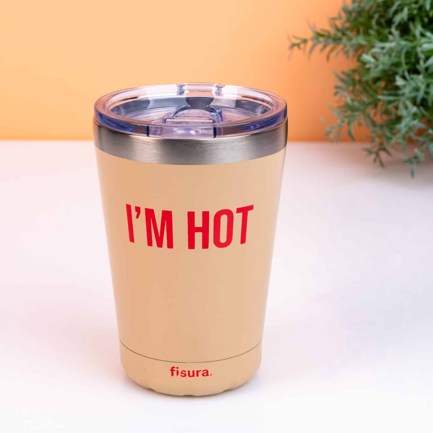Kaffeebecher Thermosbecher - I'm Hot/ beige