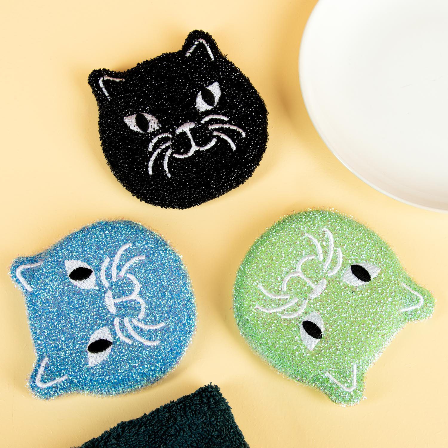 Tierförmige Spülschwämme - Katze (Set von 3)