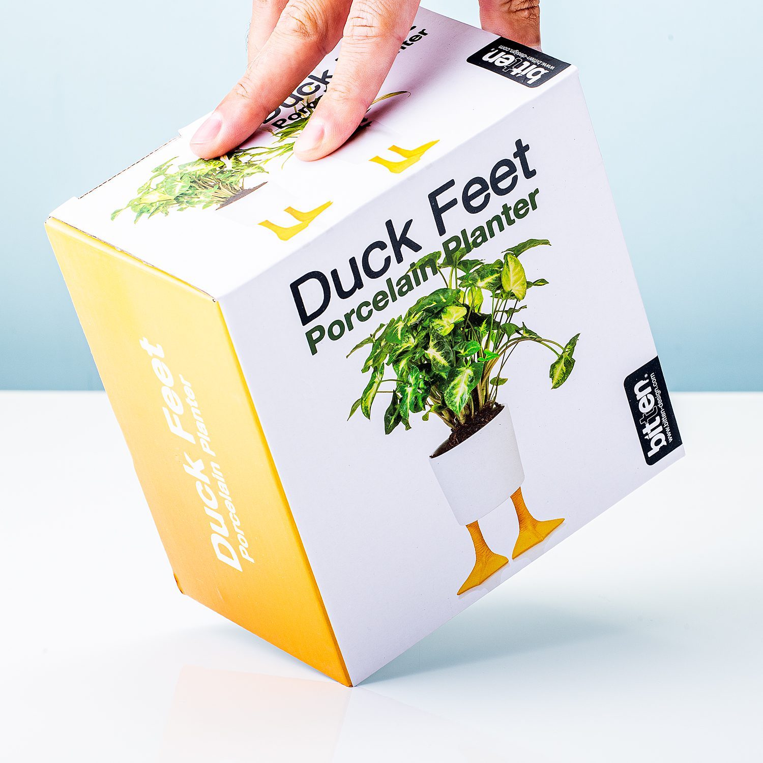 Blumentopf mit Entenfüßen