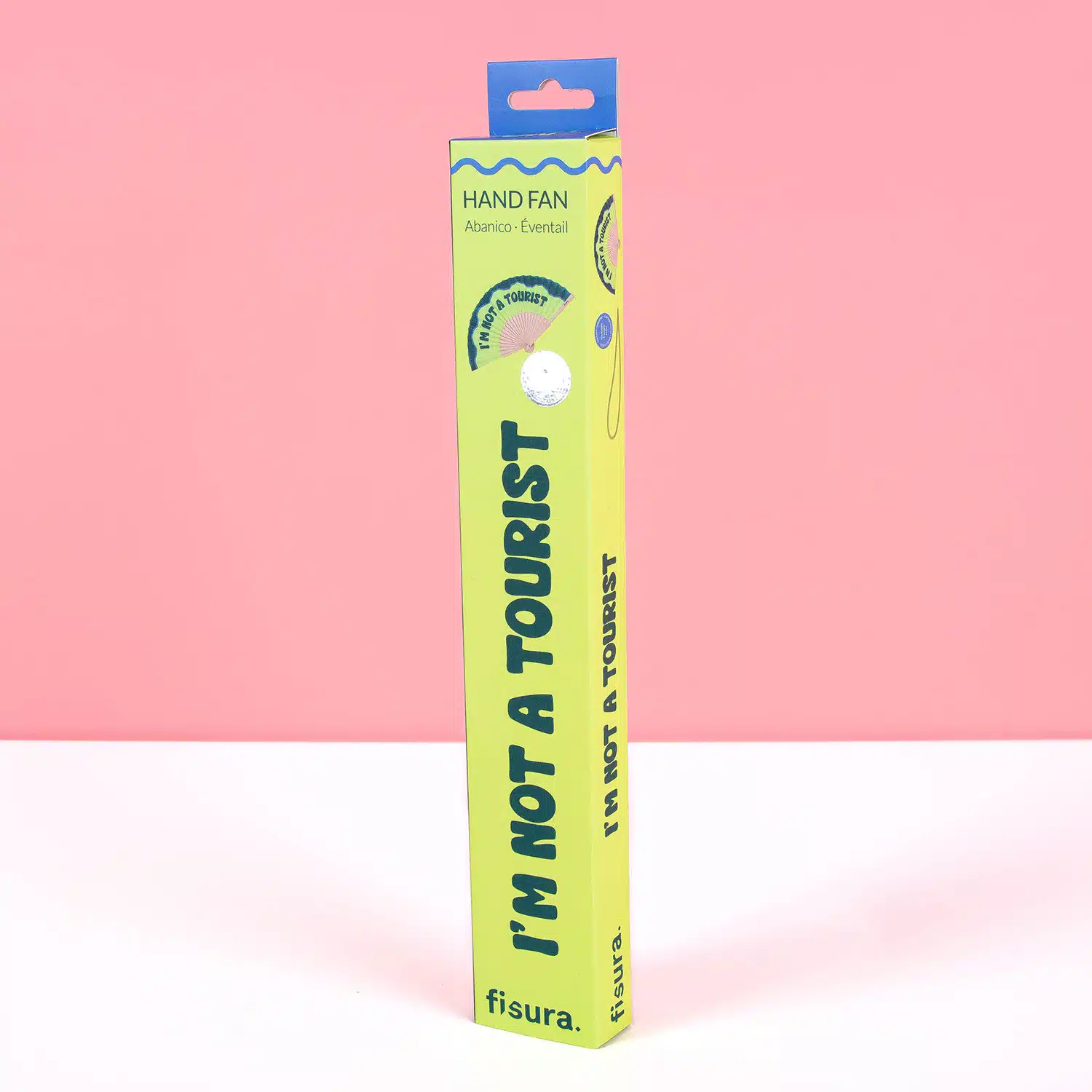 Houten waaier I'm Not a Tourist-Verpakking