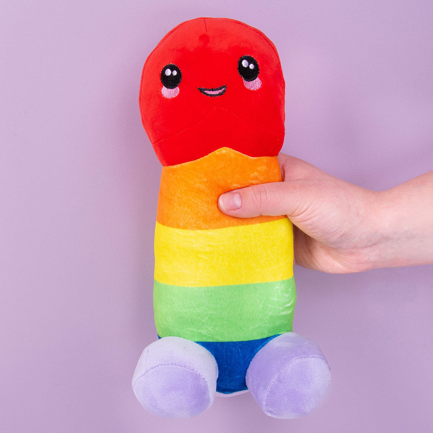Plush Penis, Rainbow, 30 cm, 100% Polyester, with hangtag-Met hand